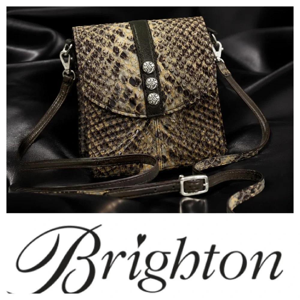Brighton Nola Snake Embossed Leather Mini Organizer Crossbody Purse Brown Black